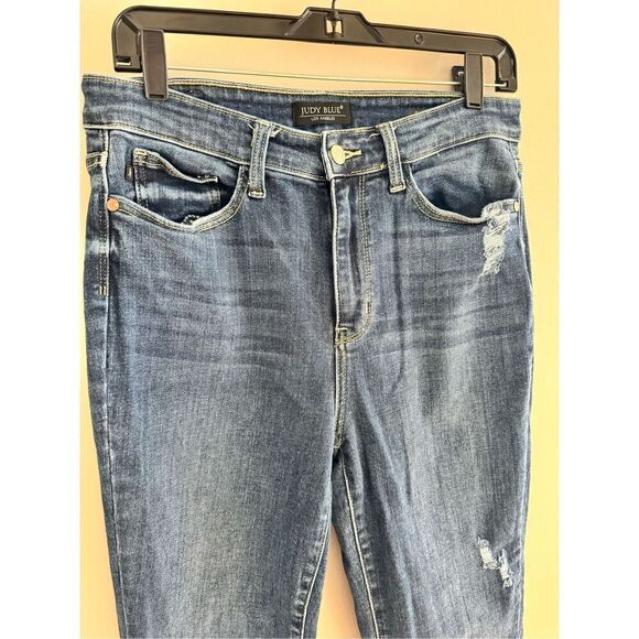 Judy Blue Skinny Fit Amelia High Rise Distressed Slanted Fray Raw Hem Jeans 9 /2 - Picture 5 of 10